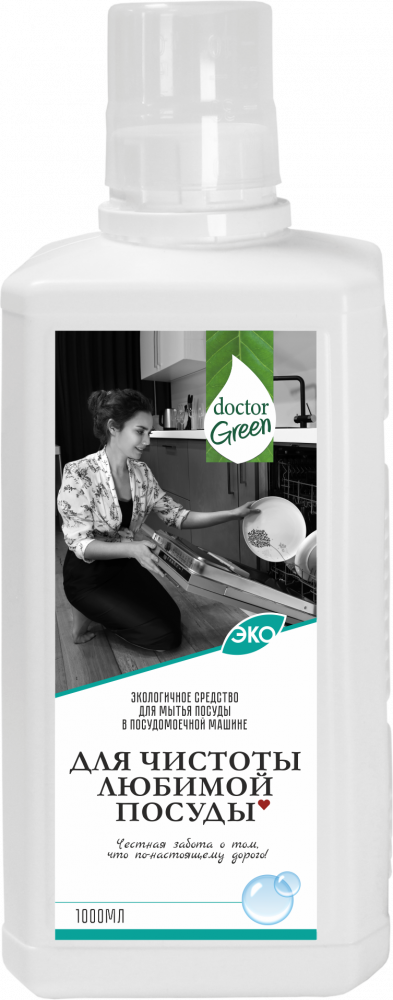 Экологичное средство для мытья посуды в посудомоечной машине Doctor Green «Для чистоты любимой посуды», 1000мл в Актобе.
